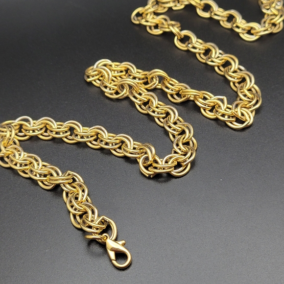 Gold Tone Women's Byzantine Chain Necklace - Elegant Link Design Heavy! - Picture 4 of 8